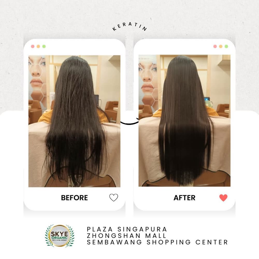 Hair before and after an organic keratin treatment