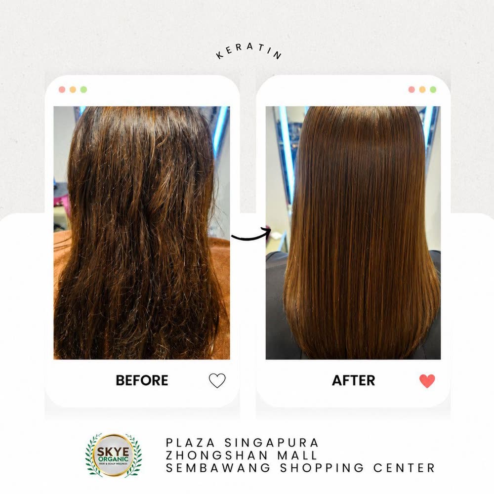Hair before and after an organic keratin treatment